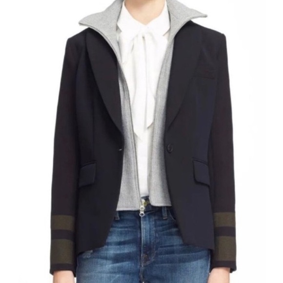 $698 RARE Veronica Beard Classic Dickey Jacket Navy with striped sleeves sz 6 - Picture 1 of 15